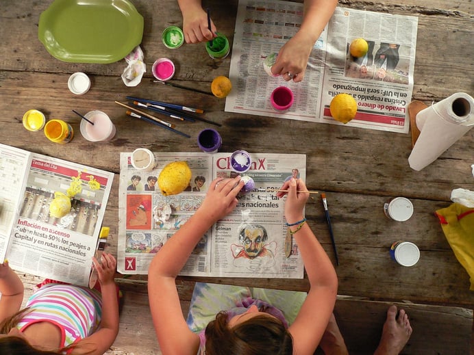 Kids Painting on a Table